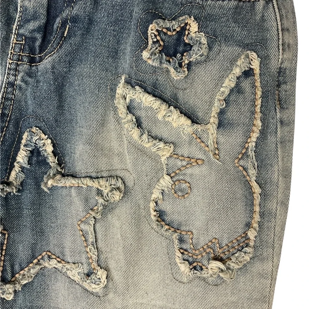 Playboy PacSun Distressed Stars & Bunny Patched Wide-Leg Denim Pants Size 28 NWT
